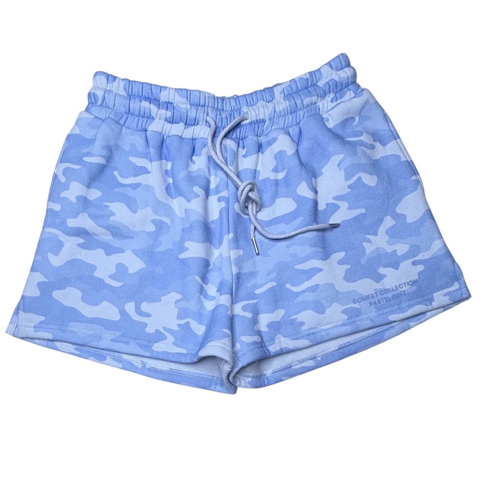 Comfrt Pastel Edit Blue Camo Shorts Fleece Lined Lounge Athleisure Medium T9
